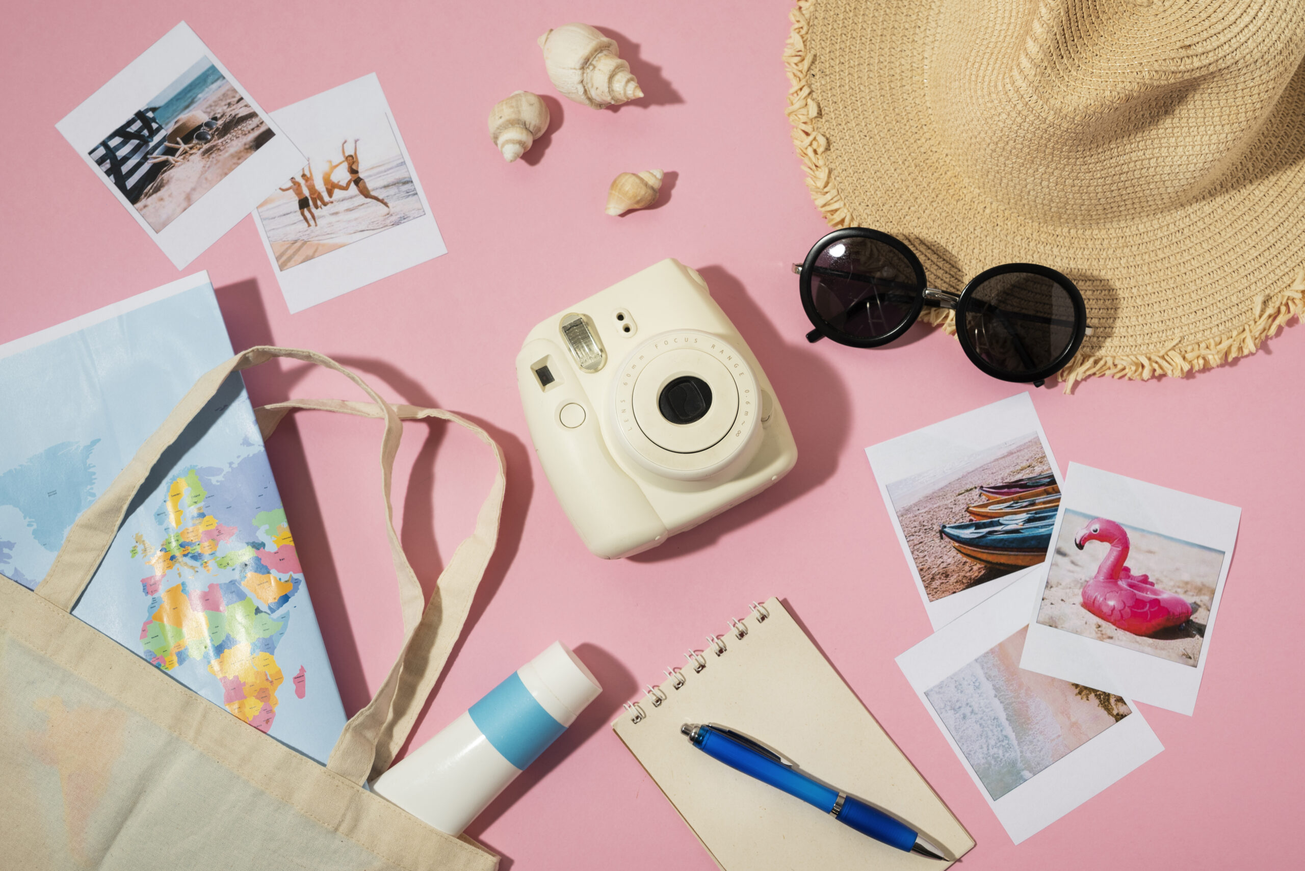 flat lay traveling elements collection